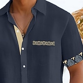 preiswerte Urlaub-Herren Hemd Leinenhemd Sommerhemd Strandhemd Karomuster Urlaub Ferien Schwarz Marineblau Grün Khaki Kurzarm Kragen Sommer Bekleidung