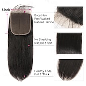 cheap Closure &amp; Frontal-6x6 Transparent Lace Closure Human Hair straight Brazilian Remy Hair Pre Plucked With Baby Hair Natural Color Hair