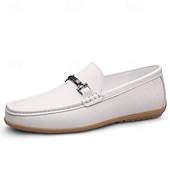 cheap Men&#039;s Slip-ons &amp; Loafers-Men&#039;s White Loafers with Silver Accents, Lightweight Casual Shoes, Ideal for Everyday Wear and Vacation Getaways