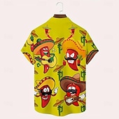 cheap Food &amp; Drinks-Men&#039;s Cactus Funny Pepper Shirt Summer Hawaiian Shirt Button Up Shirt Short Sleeve Hawaiian Vacation Holiday Beach Wear Summer Spring Turndown 3D Print Collared Shirts Front One Pocket Yellow