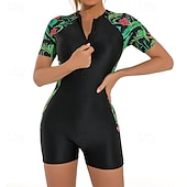 billige Utslett vakter-Dame Rash-guard One-Piece Badetøy UV Solbeskyttelse UPF50+ Lettvekt Kortermet Spandex Badetøy Badedrakt Forside Glidelås Svømming Surfing Strand Vannsport Sommer Vår Høst