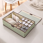 cheap Clothes Drawer Organizers-Sock Underwear Drawer Organizer Storage Box, Foldable Divided Storage with Lid, Cotton Linen Fabric, Bra and Panties Organizer, Dust-Proof Clothing Storage Box for Home Use