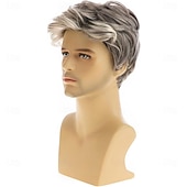 baratos Perucas Casam-Perucas masculinas curtas cinza sintéticas resistentes ao calor naturais para cosplay de halloween