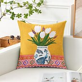 levne květinový a rostlinný styl-Dekorativní povlak na polštář váza tulipánů 1PC měkký čtvercový povlak na polštář pro ložnici obývací pokoj pohovku křeslo
