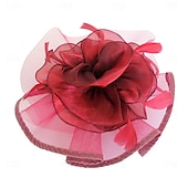 billige Fascinatorer-Hodeplagg Fjær Organza Fedora Hatt Bryllup Kveld Fest Te Fest Hesteløp Cocktail Vintage Sjarmerende Med Fjær Blomster Hodepryd Hodebekledning