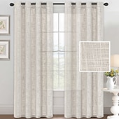 cheap Curtains &amp; Drapes-Linen Curtains Linen Looking Curtains for Living Room Burlap Linen Textured Light Filtering Nickel Grommet Curtains Bedroom Curtains 2 Panel Sets Privacy Added