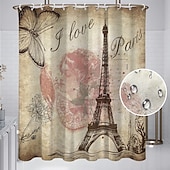 economico Tende doccia-Tenda da doccia con ganci 180cm*180cm (70&quot;*70&quot;) in poliestere lavabile impermeabile modello decorativo per bagno e vasca torre Eiffel vintage