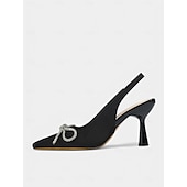 economico cocktail-Scarpe con tacco a spillo in raso verde da donna con cinturino posteriore e fiocco di cristallo: tacchi a gattino sofisticati per cocktail party e occasioni festive