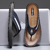 billige Ferietøfler-marineblå flip-flop-sandaler i imitert skinn for menn – myke og komfortable med stroppdetaljer, ideell for uformelle sommerdager, avslapning på stranden og ved bassenget