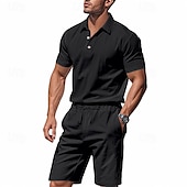 cheap Men&#039;s Classic Polo-Men&#039;s Golf Shirt Golf Polos Shirts Work Casual Lapel Short Sleeve Basic Modern Plain Buttons 2 Piece Summer Regular Fit Apricot Black White Navy Blue Light Grey Army Green Golf Shirt