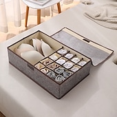 cheap Clothes Drawer Organizers-Sock Underwear Drawer Organizer Storage Box, Foldable Divided Storage with Lid, Cotton Linen Fabric, Bra and Panties Organizer, Dust-Proof Clothing Storage Box for Home Use