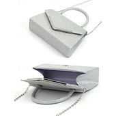 cheap Clutches &amp; Evening Bags-Women&#039;s Glitter Evening Clutch Bag with Chain Strap – Elegant Structured Top Handle Purse for Weddings, Cocktail Parties and Formal Events