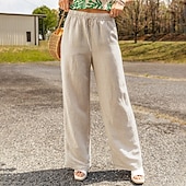 baratos Calça de linho de algodão simples-Mulheres Calças de linho de algodão Calças Roupa de rua Casual Comprimento total Natural Tecido Design de cordão elástico Confortável Exterior Roupa Diária Final de semana Preto Azul Marinho Escuro