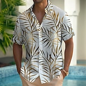 halpa Trooppiset kasvit-Miesten Palmu lehtiä Trooppiset kasvit Paita Havaiji paita Button Up paita Lyhythihainen Havaijilainen Loma Pyhäpäivä Ranta-asut Kesä Kevät Sänkyjen avaus 3D-tulostus kauluspaidat Edessä yksi tasku