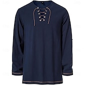 baratos Tops-Medieval Renascentista Século XVII Comprimento Médio Blusa / Camisa Traje Cosplay Feira Ren Cavalheiro Viking cavaleiro celta Com Cordão Côr Sólida Homens Pirata Dia Das Bruxas Baile de Máscaras