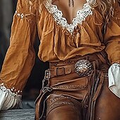 levne Boho topy-Dámské Západní halenka Boho košile Halenka Barevné bloky Moderní Cikánský Dlouhý rukáv Do V Běžné topy Dovolená Jdeme ven Slátanina Hnědá Léto