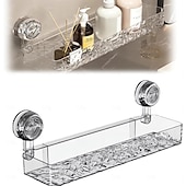 baratos organizador de banheiro-Suporte de armazenamento com ventosa ondulada, prateleira com ventosa com padrão de geleira leve, prateleira de armazenamento de cozinha sem furadeira, prateleira de armazenamento transparente montada