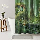 tanie Zasłony prysznicowe-Zasłona prysznicowa z 12 haczykami 180 cm*180 cm (70&quot;*70&quot;) poliestrowa wodoodporna nadająca się do prania wzór leśnego krajobrazu