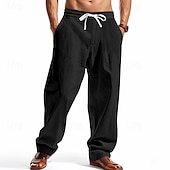 economico Classico-Per uomo Pantaloni di Lino Pantaloni Pantaloni Estivi Pantaloni da Spiaggia Tasca Coulisse Elastico in vita Semplice Comodità Traspirante Vacanza Quotidiano Ferie Hawaiano Boho Nero Bianco