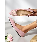cheap Women&#039;s Flats-Women&#039;s Black Pointed-Toe Flats with Pearl Bow Accent - Elegant Suede Ballet Shoes for Casual Dates and Everyday Outfits