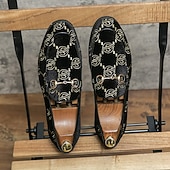 baratos Mocassins-mocassins masculinos de veludo azul bordado com ponta de metal – sapatos elegantes para baile de formatura e festa de formatura