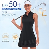 economico Abbigliamento Tennis da donna-US Open Per donna Abito da tennis con pantaloncini e reggiseno incorporati Abito sportivo Senza Maniche Pieghettato Traspirante Tennis Golf Pickleball Collo con zip Tinta unita Vestito Tank Back Nero
