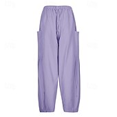economico Pantaloni in lino e cotone semplici-Per donna Gamba larga Pantaloni Vacanza Moda Lunghezza intera Misura del girovita medio Semplice Elastico in vita Traspirante Confortevole Micro-elastico Streetwear Abbigliamento quotidiano Uscire