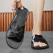 billige Ferietøfler-brune sandaler i imitert skinn med kryssrem – uformelle slip-on sandaler med slitesterk såle, perfekt for hverdagskomfort, ferie og utendørseventyr