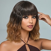 levne Syntetické trendy paruky-Syntetické paruky Kudrny Loose Curl Asymentrický střih Elegantní ofina na stroji Paruka 16&quot; A1 Umělé vlasy Dámské Roztomilý Klasické Pohodlné Tmavě hnědá