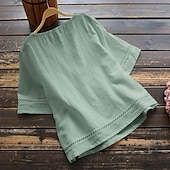 preiswerte Damen Einfache Oberteile-Damenbluse Peplum Einfarbig Stilvoll Lässig 3/4 Länge Ärmel Rundhals Reguläre Tops Täglicher Patchwork Weiß Rot Blau Grün Sommer