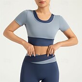 halpa Jooga Topit-Naisten Jooga-toppi Kauha Hengittävä Tilkkutäkki Lyhythihainen Urheilu Yhtenäinen väri Tee paita Topit varten Juoksu Kunto Jooga Loose Fit Urheiluvaatteet