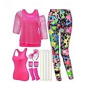 Retro Vintage 1980s Outfits Leggings Gym Wear Disco Mesh Round Neck Fancy Dress Women's Halloween Carnival Pride Parade Pride Month Adults Socks Necklace Headband All Seasons3