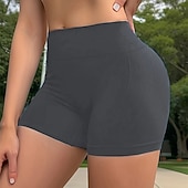preiswerte Yoga -Shorts &amp; Biker-Damen Yogashorts Elastischer Bund Leicht Hohe Taille Pilates Fitnesstraining Golfspiel Shorts Einfarbig Dunkelgrau Rot Braun Schwarz Sport Sportkleidung Dehnbar Schlank