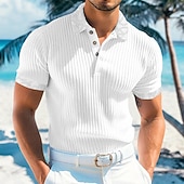 baratos Polo Clássico Masculino-Homens Top de malha canelada camisa muscular Trabalho Casual Lapela gola pólo com nervuras Manga Curta Básico Moderno Bloco de cor Botões Tricotado Verão Primavera Verão Fino Branco Vinho Azul