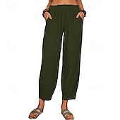 economico Pantaloni in lino e cotone semplici-Per donna Pantaloni in cotone e lino Pantaloni Eleganti Streetwear Casual Lunghezza intera Naturale Semplice Tasca Elastico in vita Comodo Confortevole Uscire Weekend Vinaccia Grigio Nero Bianco