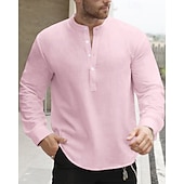 economico Camicie di lino-Per uomo Camicia Camicia di lino Camicia popover Camicia casual Camicia di cotone Semplice Vacanza Camicia hawaiana Nero Bianco Giallo Verde chiaro Manica Lunga Colletto alla coreana Primavera Autunno