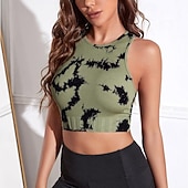 abordables Tops de yoga-Mujer Top de yoga Cuello Barco Secado rápido Transpirable Tobilleros Manga Corta Deportes camuflaje Camiseta por Entrenamiento de gimnasio Danza pepinillo Ropa de Deporte