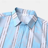 economico camicia da uomo con bottoni-Per uomo Camicia Camicia Estiva Camicia casual Camicia da Spiaggia Camicia con Bottoni Blu / bianco Manica Corta Strisce verticali Bavero Vacanza Camicia hawaiana Abbigliamento Poliestere Moda Casual
