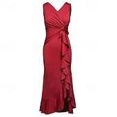 voordelige Feestjurken-Dames Halflange jurk Feestjurk Cocktail jurk Bruiloft gast jurk Elegant Modieus Bruiloft Feest Speciale gelegenheden  Normale pasvorm Effen Mouwloos V-hals Zwart Wijn Rood Marineblauw Zomer