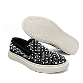 levne Pánské nazouváky a mokasíny-pánské černé slip-on boty s perleťovými detaily - elegantní společenské tenisky na svatby, taneční večírky a luxusní akce