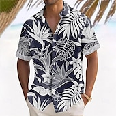 Недорогие Тропические растения-Муж. Пальмовый лист Тропические растения Рубашка Гавайская рубашка Кнопка рубашка С короткими рукавами Гавайский Отпуск Праздники Одежда для пляжа Лето Весна Отложной 3D печать рубашки с воротником