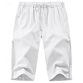 baratos Clássico-Homens Calças Capri Shorts de linho Shorts de verão Shorts de praia Bolsos Com Cordão Cintura elástica Tecido Conforto Respirável Comprimento da panturrilha Férias Feriado Praia Havaiana Boho Preto