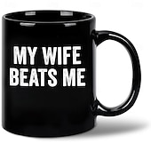 Χαμηλού Κόστους Κούπες &amp; Φλυτζάνια-αστεία κούπα συζύγου η γυναίκα μου με χτυπά αστείο φλιτζάνι καφέ σαρκαστικό δώρο φίμωσης για άντρες από σύζυγο δώρο γενεθλίων ή επετείου συζύγου 11oz μαύρη κεραμική κούπα