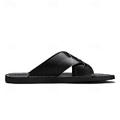 billige Ferietøfler-brune sandaler i imitert skinn med kryssrem – uformelle slip-on sandaler med slitesterk såle, perfekt for hverdagskomfort, ferie og utendørseventyr