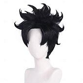 preiswerte Anime Perücken-Synthetische Perücken Takashi Shimura Lose Locken Mikro Locs Asymmetrisch Gerader Pony Maschinell hergestellt Perücke 12 Zoll A1 Synthetische Haare Damen Modisches Design Klassisch Bequem Schwarz