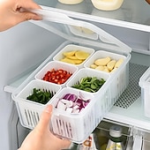 cheap Kitchen Utensils &amp; Gadgets-6-in-1 Refrigerator Storage Bin with Lid - Dust-ProokPreservation &amp; Drainage Box for Onions, Garlic, Fruits&amp;More