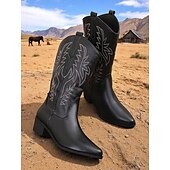 levne Cowboy &amp; Western Boots-Dámské hnědé kovbojské boty v bohémském westernovém stylu – klasické prošívání s blokovým podpatkem pro hudební festivaly, běžné nošení a outdoorové nošení