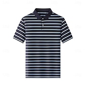 voordelige Heren Elite Polo-heren zijden mix zakelijk casual revers korte mouw kantoor oud geld stijl horizontale strepen knopen zomer geel roze blauw