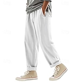 economico Classico-Per uomo Pantaloni di Lino Pantaloni Pantaloni Estivi Pantaloni da Spiaggia Tasca Coulisse Elastico in vita Semplice Comodità Traspirante Vacanza Quotidiano Ferie Hawaiano Boho Nero Bianco