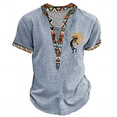 economico Stile etnico-Per uomo Grafico Tribale Maglia Henley Manica Corta maglietta Stampa 3D Collo alla coreana Henley Camicia Moda Designer Essenziale Streetwear Casuale Quotidiano Blu chiaro Nero Verde chiaro Estate